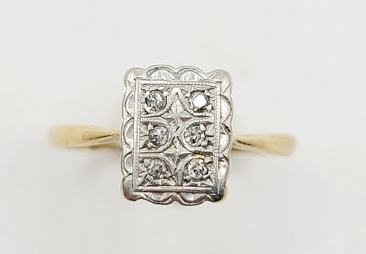 1920s Art Deco Platinum Diamond 18ct Gold Panel Ring