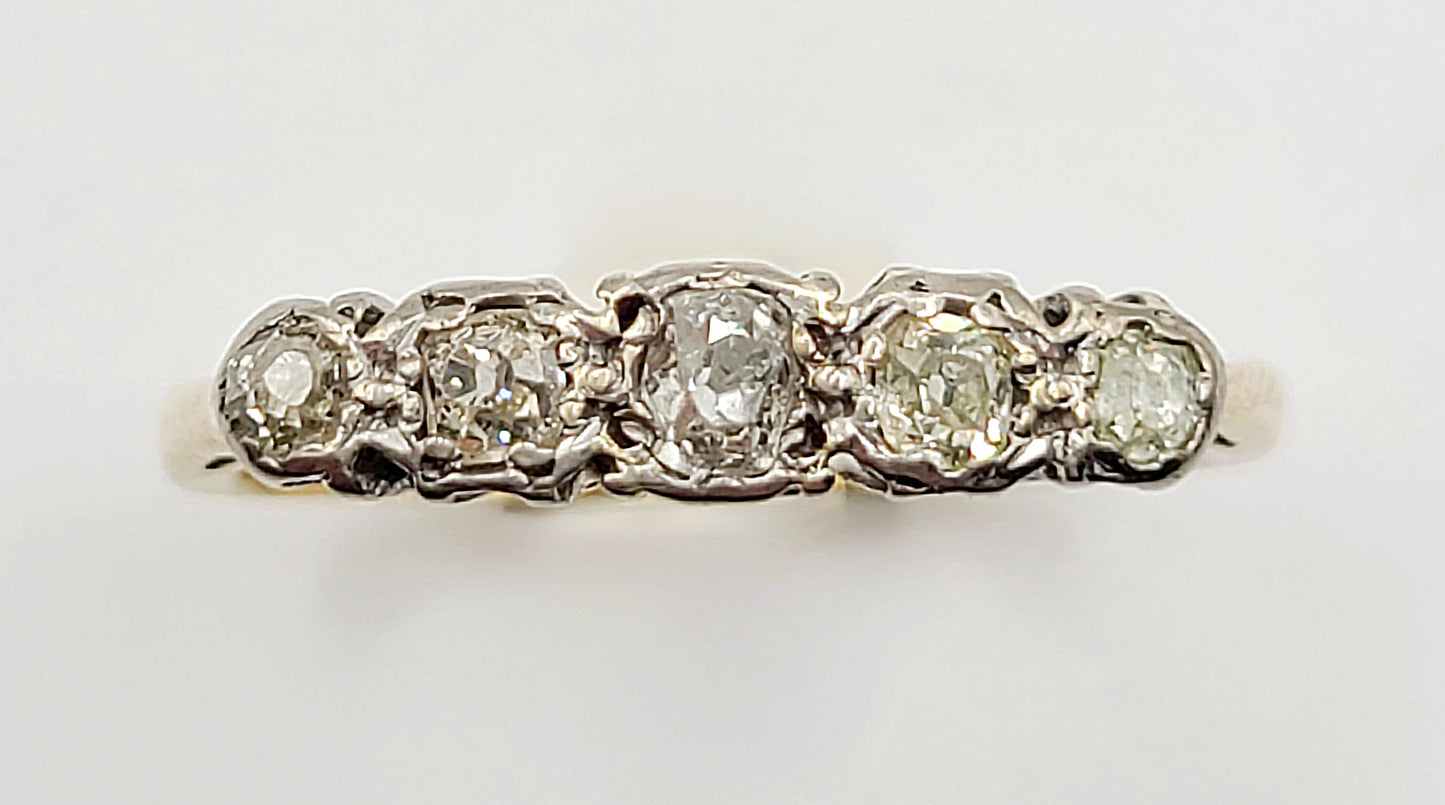 Five-Stone Art Deco Diamonds Platinum Set on 18ct Yellow Gold Ring c.1920