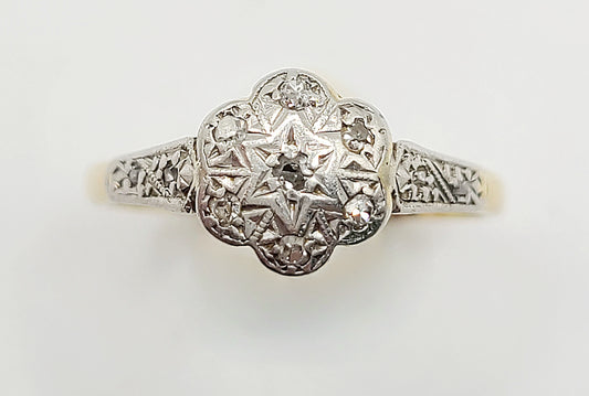 Art Deco Diamond Daisy 18ct Gold & Platinum Ring c1920s