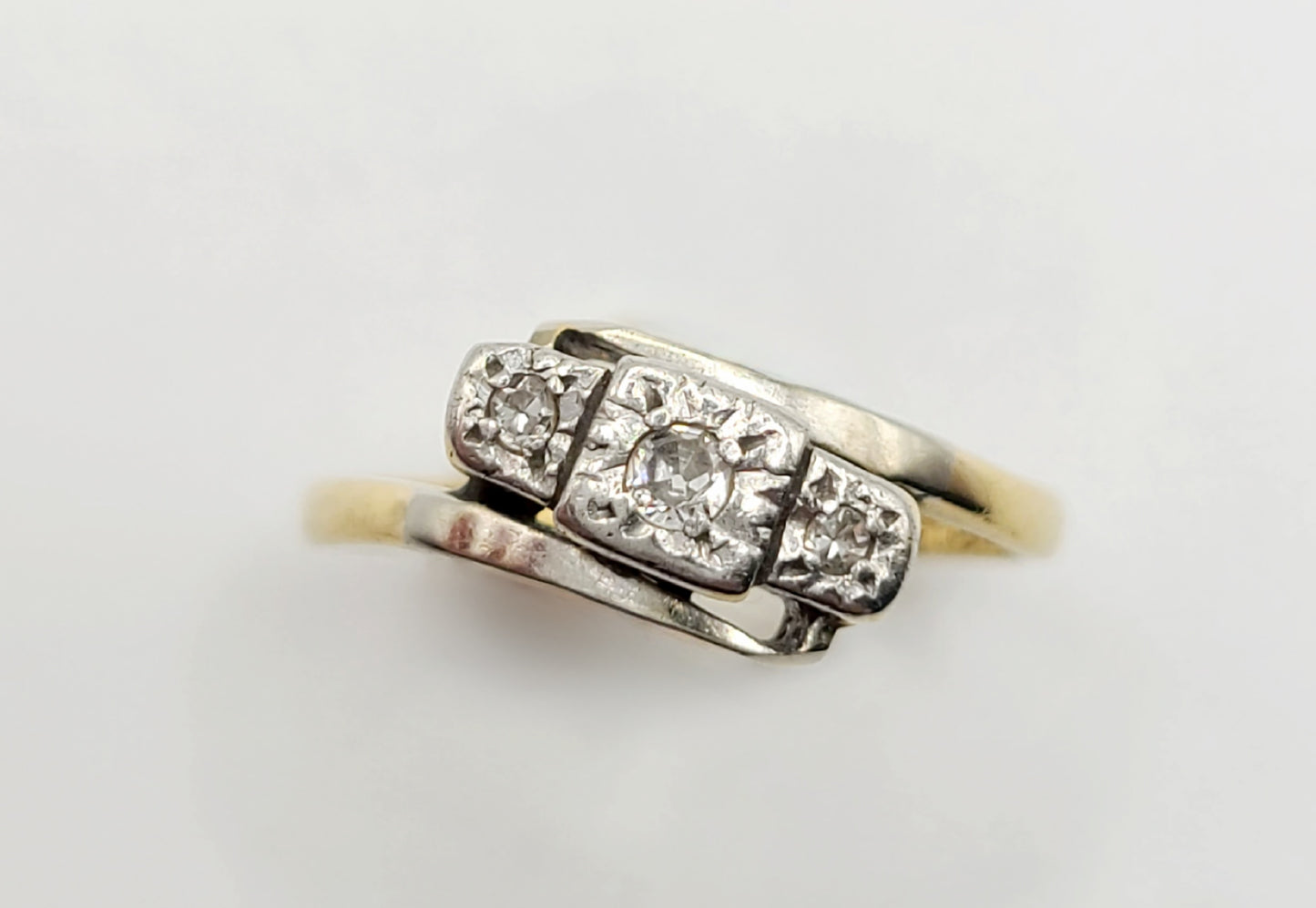 Art Deco Diamond Trilogy Wishbone Ring 18ct Platinum