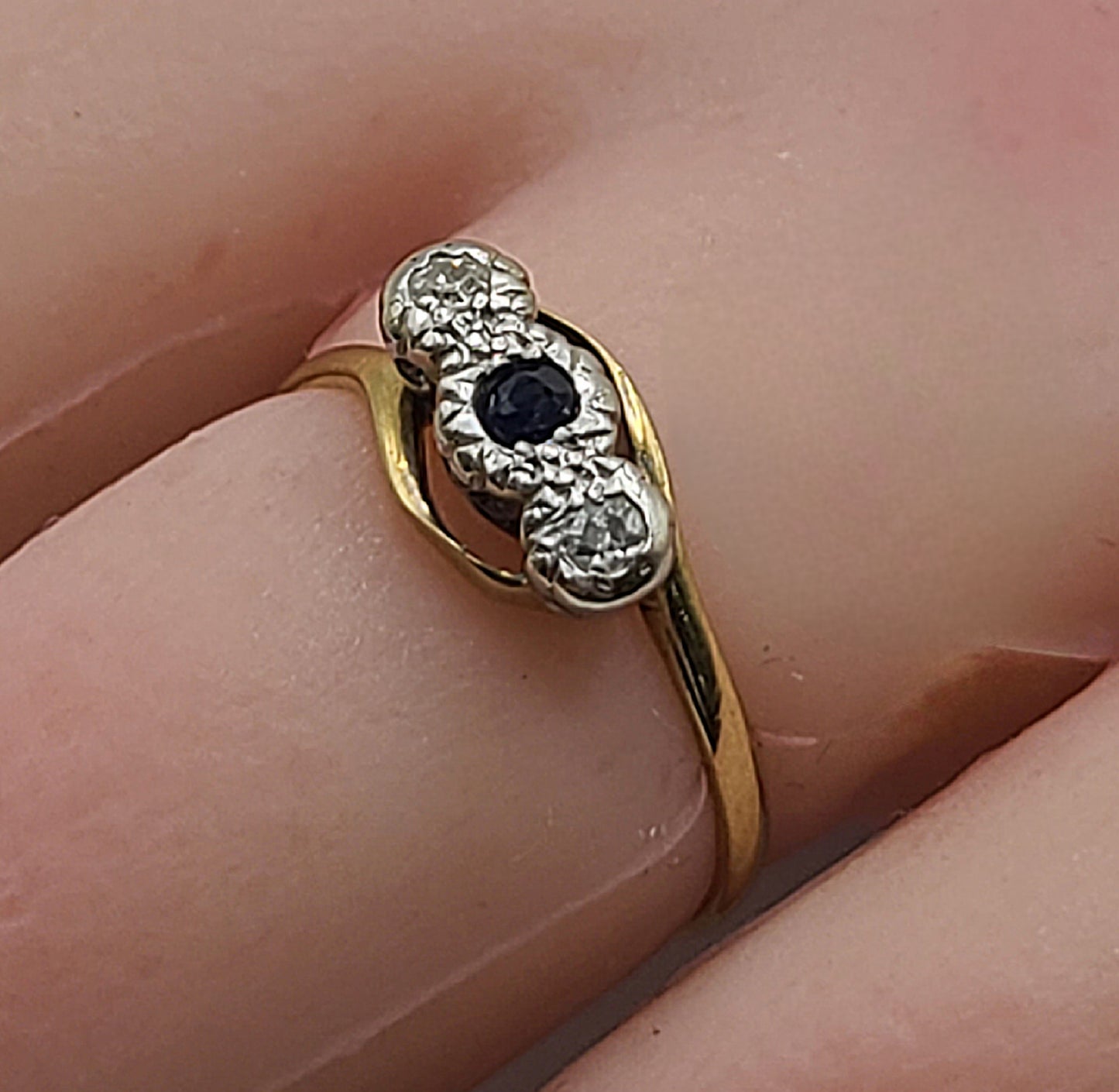 Art Deco Sapphire & Diamond 18ct Gold & Platinum Trilogy Ring c1930