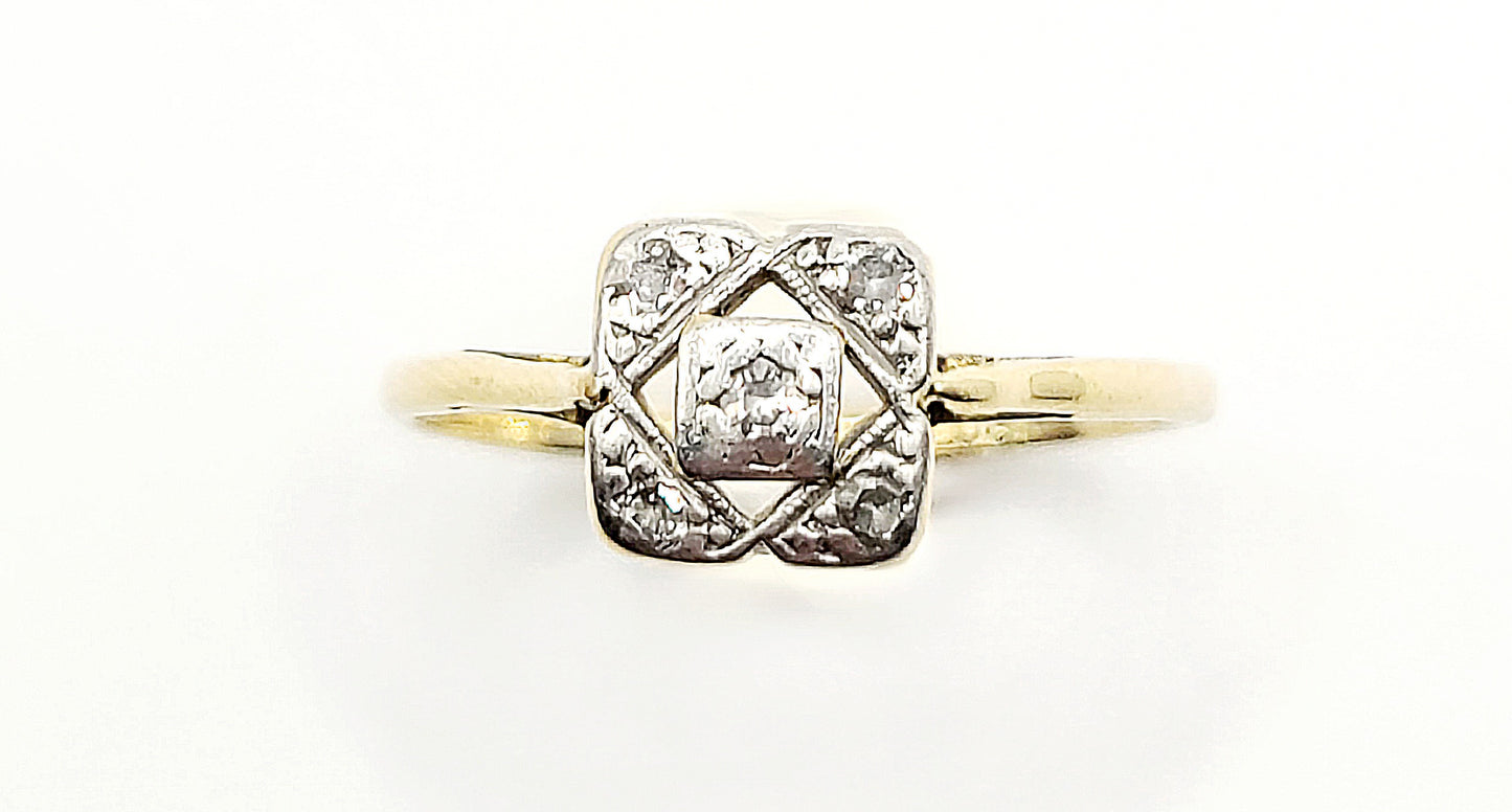 Art Deco Diamond Platinum Set 18ct Gold Ring c1930s - Size N