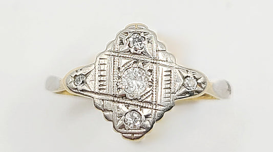 Art Deco Diamond, 18ct Gold & Platinum Ring (M)