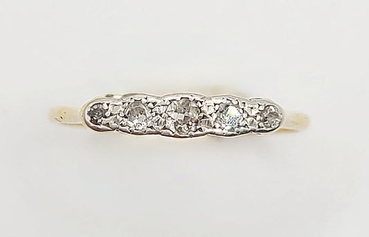 Art Deco 5 Stone Diamond & Platinum 18ct Gold Ring