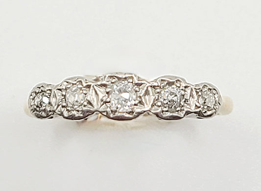 Art Deco 5 Stone Diamond 18ct Gold & Platinum Ring
