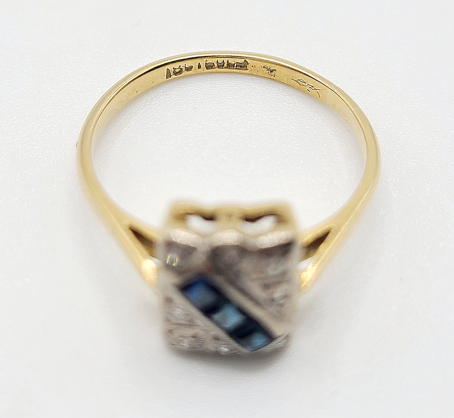 Art Deco Princess Sapphire & Diamond Platinum 18ct Gold Panel Ring
