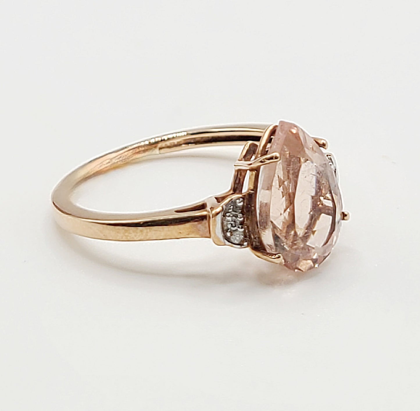 Natural Morganite & Diamond 9ct Rose Gold Ring (R1/2)