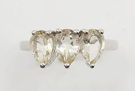 925 Silver Ring with Three Teardrop Lemon Crystal's (S)