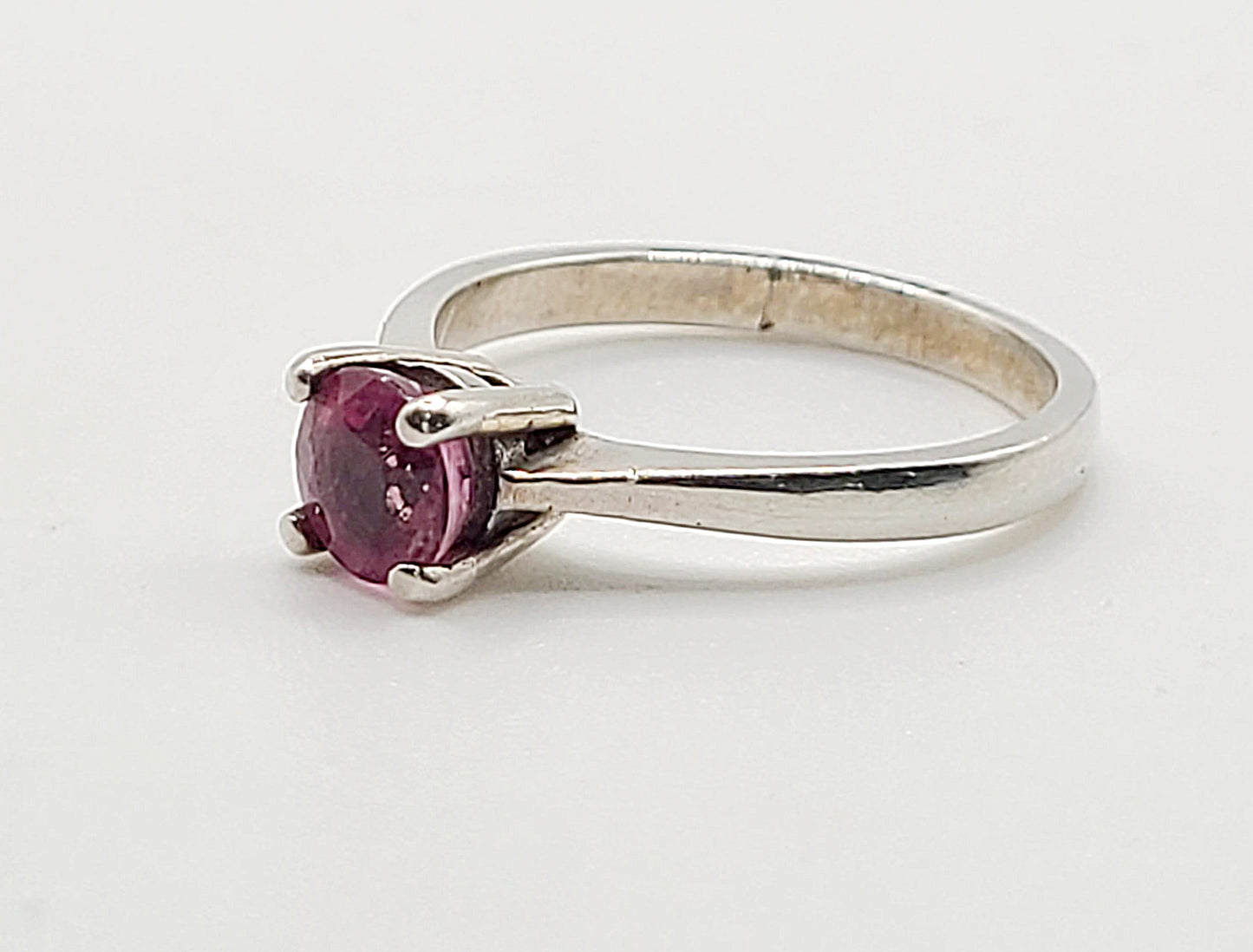 Round Cut Pink Tourmaline Solitaire on Sterling Silver Ring