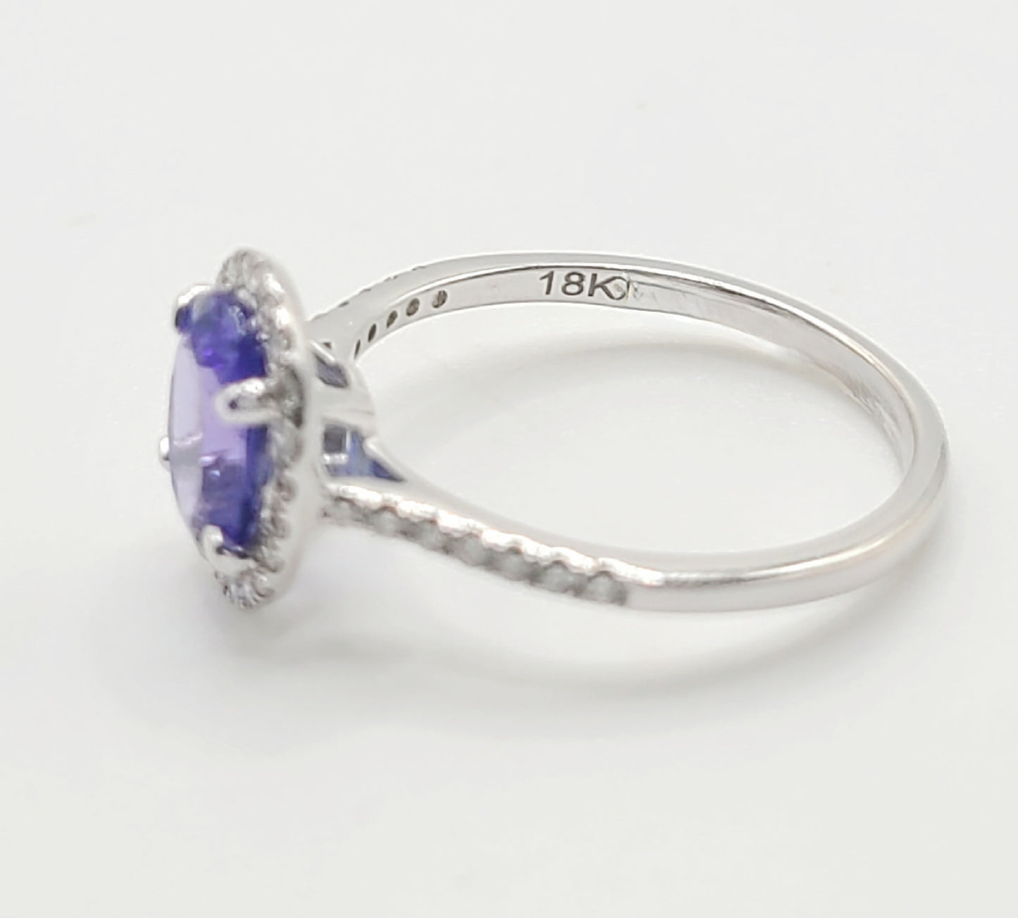 Tanzanite 1.5ct Solitaire with Diamond Halo & Shoulders 18ct White Gold Ring (P)