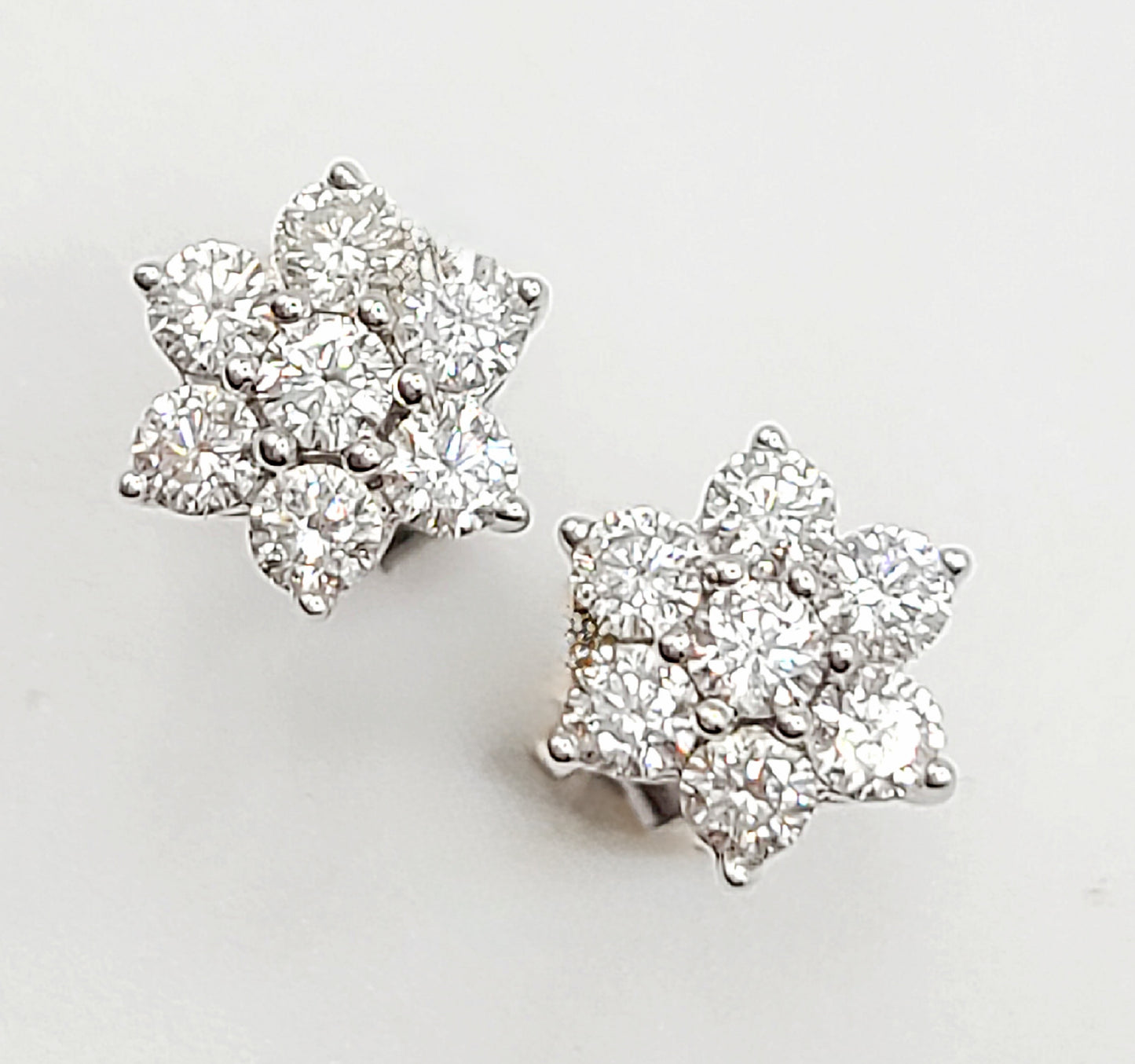 Diamond 18ct White Gold (Approx 1.5ct total) Petal Flower Stud Earrings