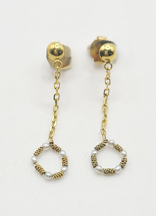 Gold Seed Pearl Chain Drop Earrings