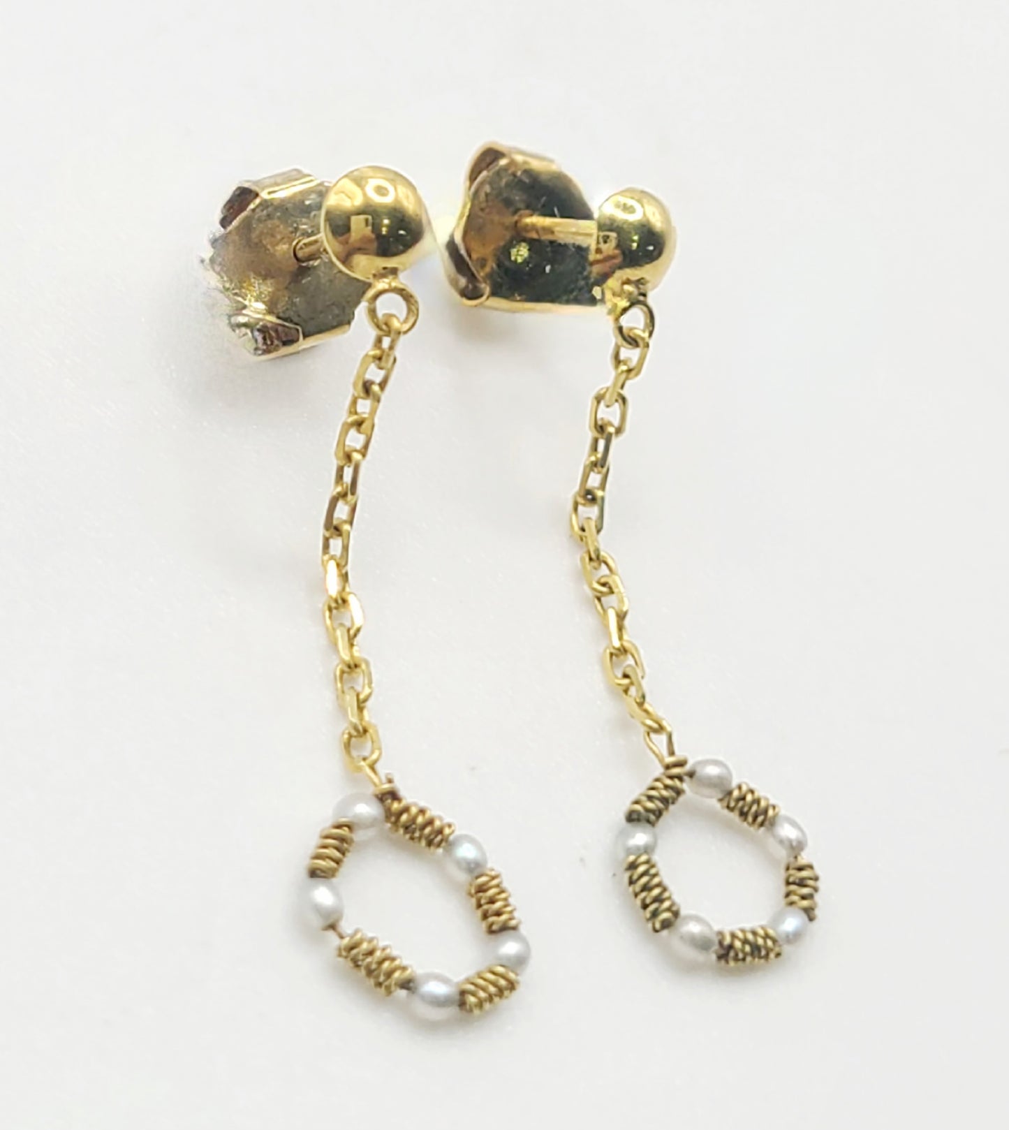 Gold Seed Pearl Chain Drop Earrings