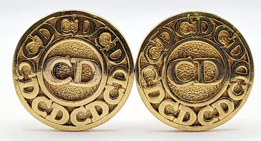Christian Dior Gold Plated "CD" Monogrammed Clip-On Earrings