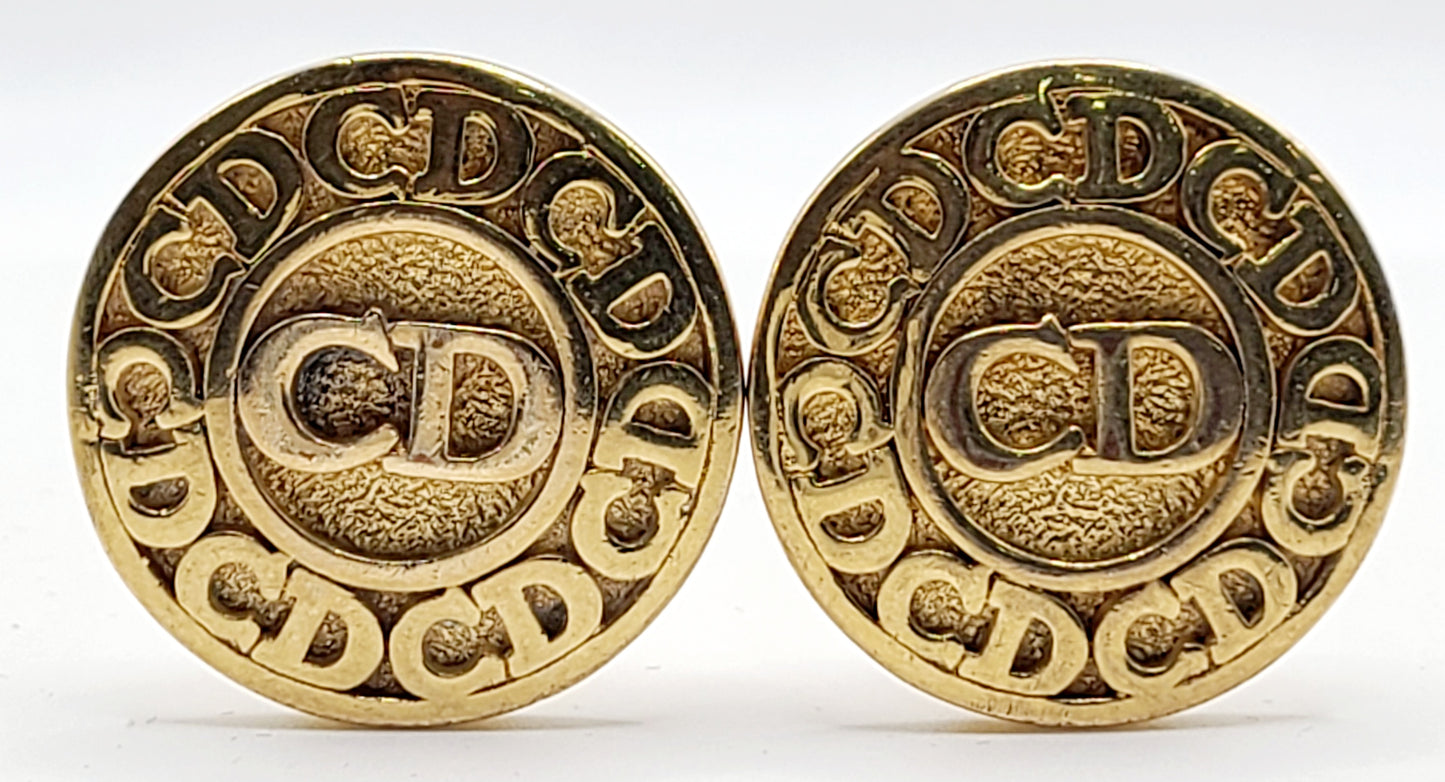 Christian Dior Gold Plated "CD" Monogrammed Clip-On Earrings
