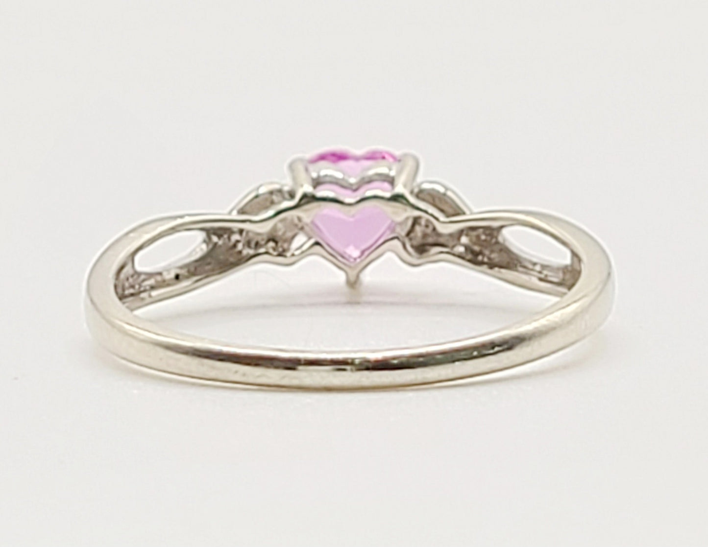 Pink Sapphire & Diamond 9ct White Gold Love Heart Ring  (N1/2)