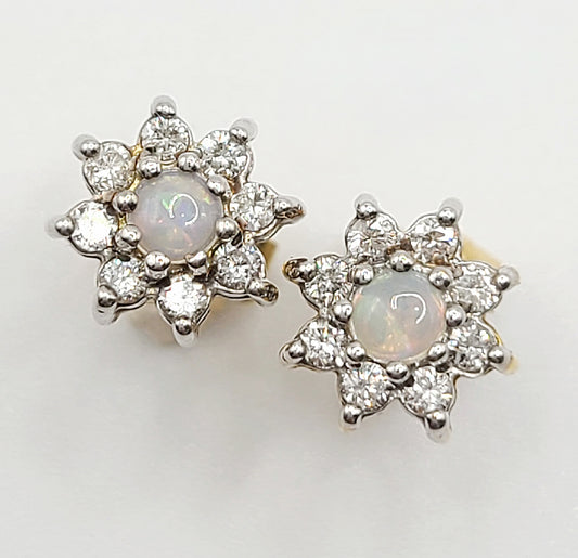 Opal & Diamond Earrings 18ct White Gold
