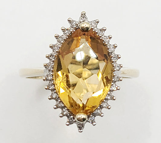 Citrine & Diamond 9ct Gold Cluster Ring