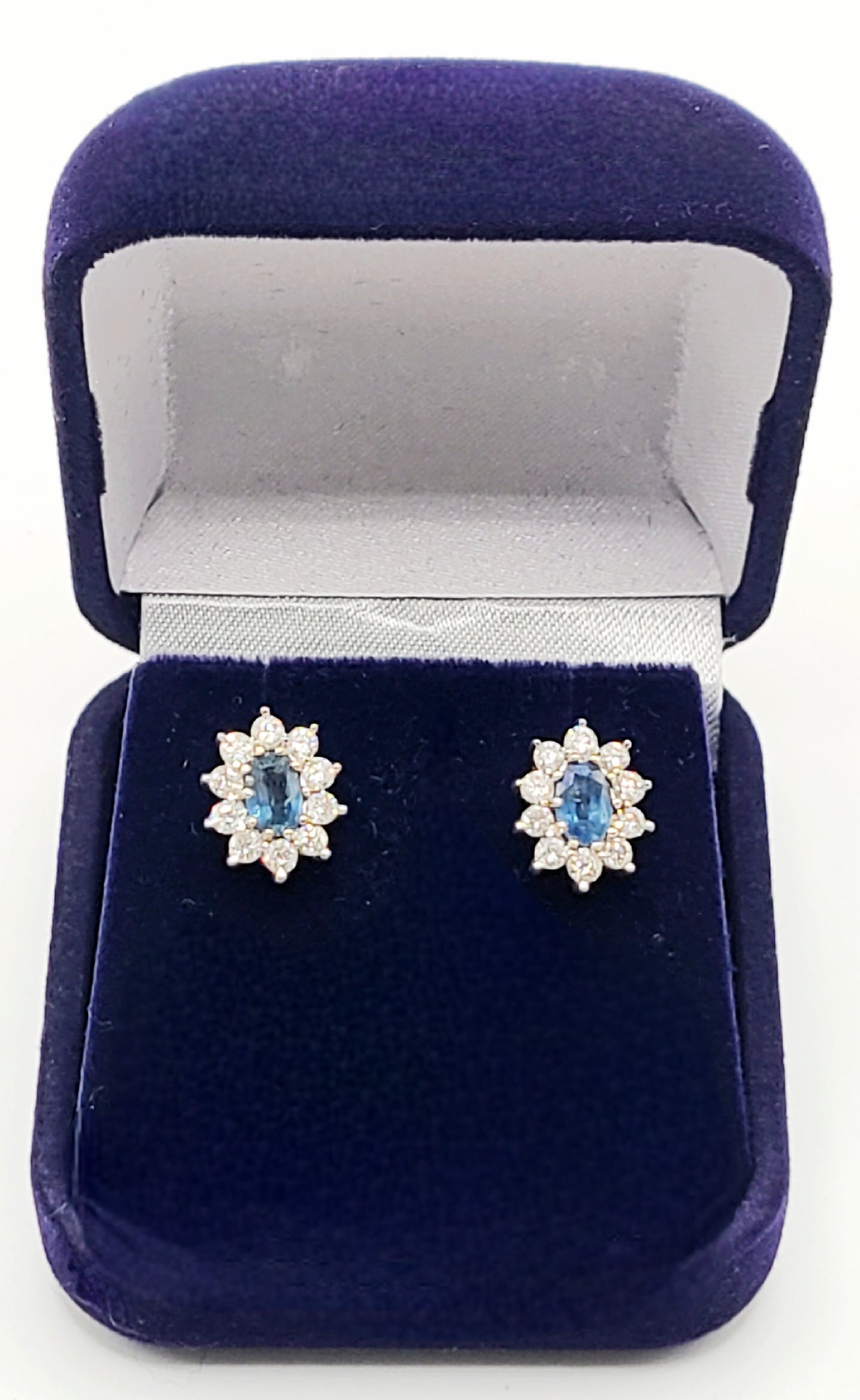 Cornflower Blue Sapphire & Diamond Halo 18ct Gold Earrings