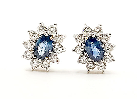 Cornflower Blue Sapphire & Diamond Halo 18ct Gold Earrings
