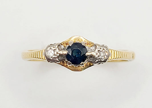 Vintage Art Deco Round Cut Sapphire & Diamond 18ct Gold Ring