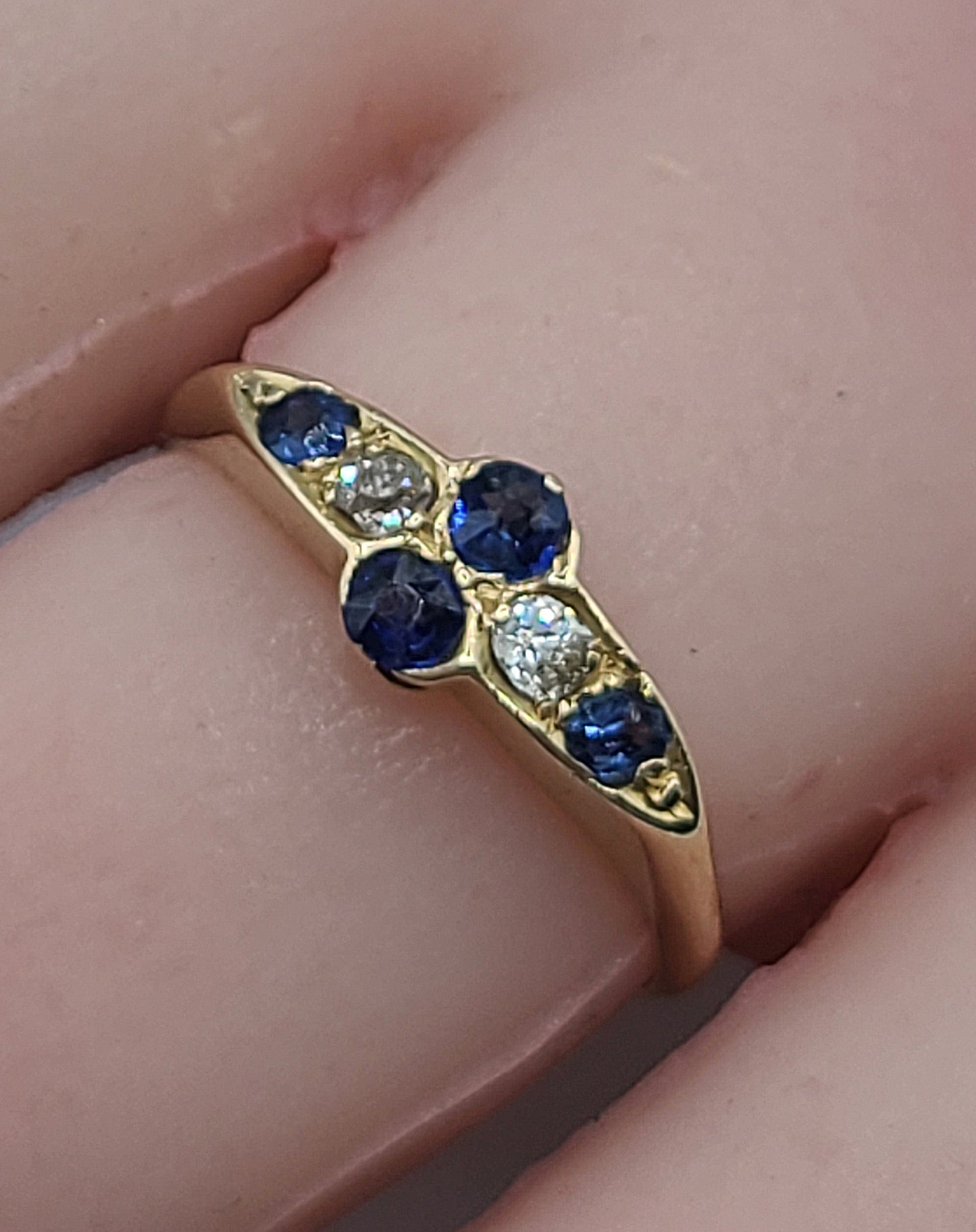 WW1 Period Rose Cut Sapphire Diamond 18ct Gold Ring