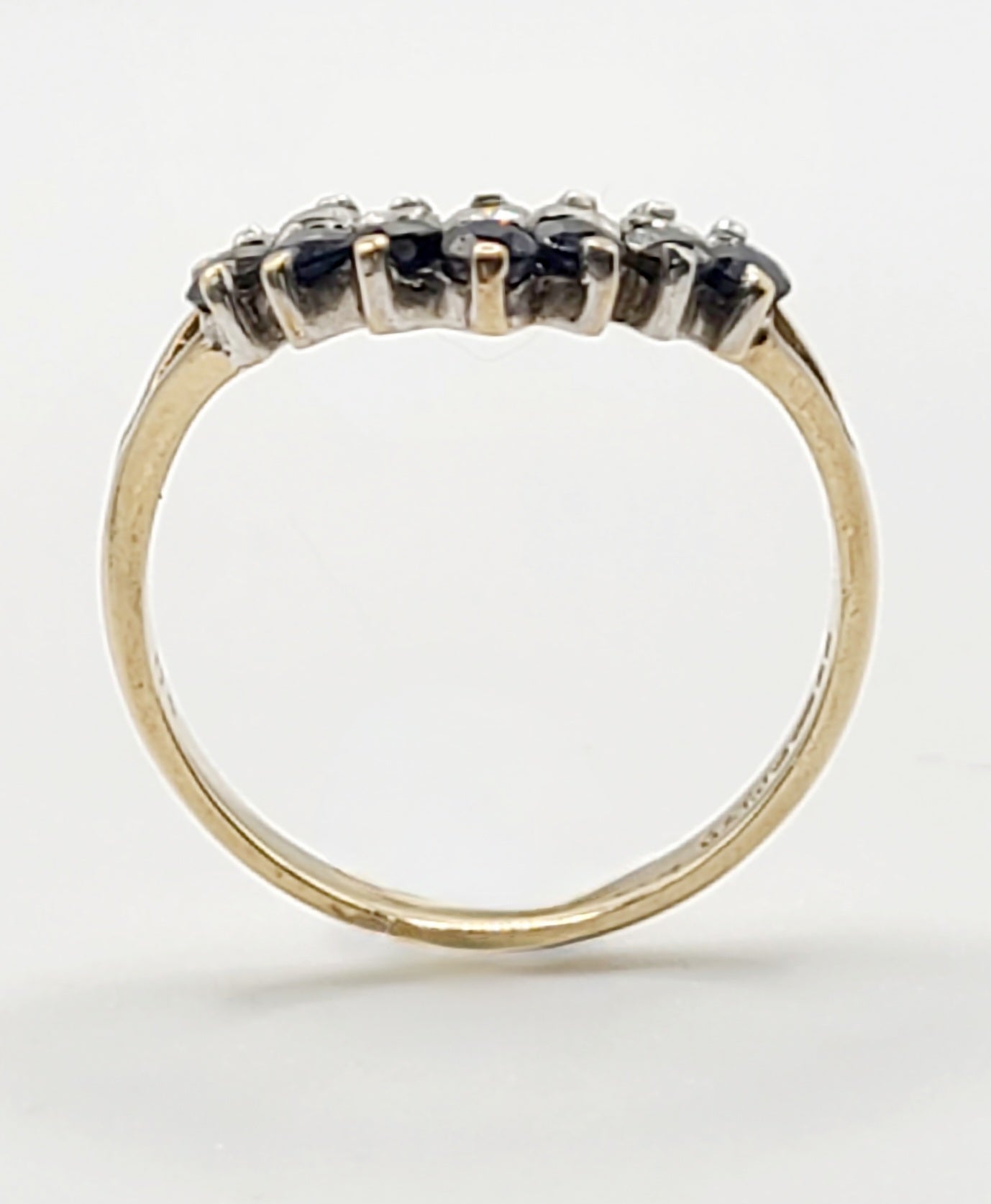 9ct Gold Sapphire & Cubic Zirconia Wishbone Ring