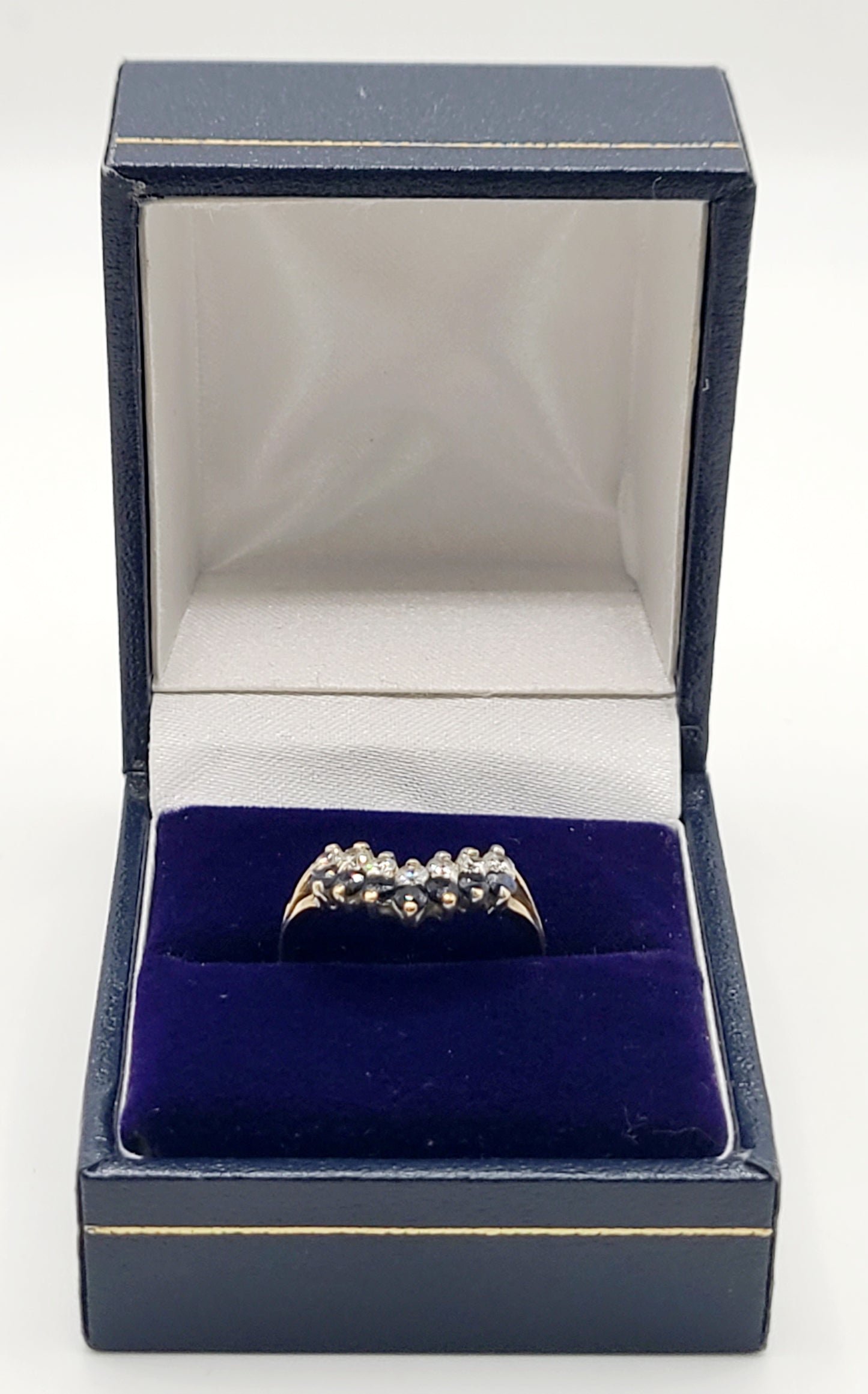 9ct Gold Sapphire & Cubic Zirconia Wishbone Ring