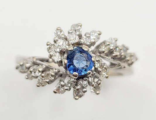 Art Deco Ceylon Sapphire & Diamond 18ct Gold Ring c1920