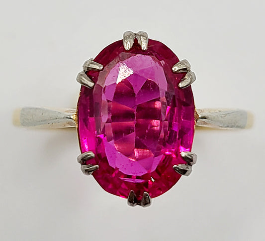 Antique Art Deco 2.5ct Old Cut Pink Sapphire 18ct Gold Ring