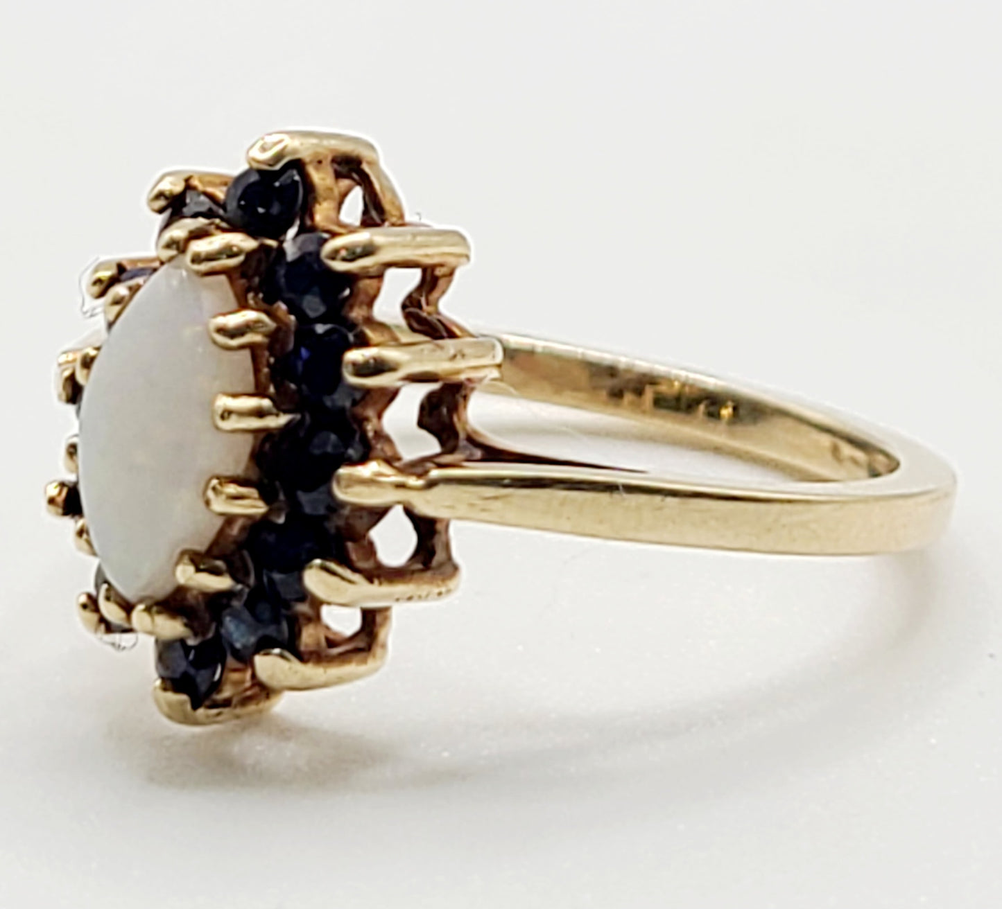 Marquise Opal & Sapphire Halo 9ct Gold Ring (N)