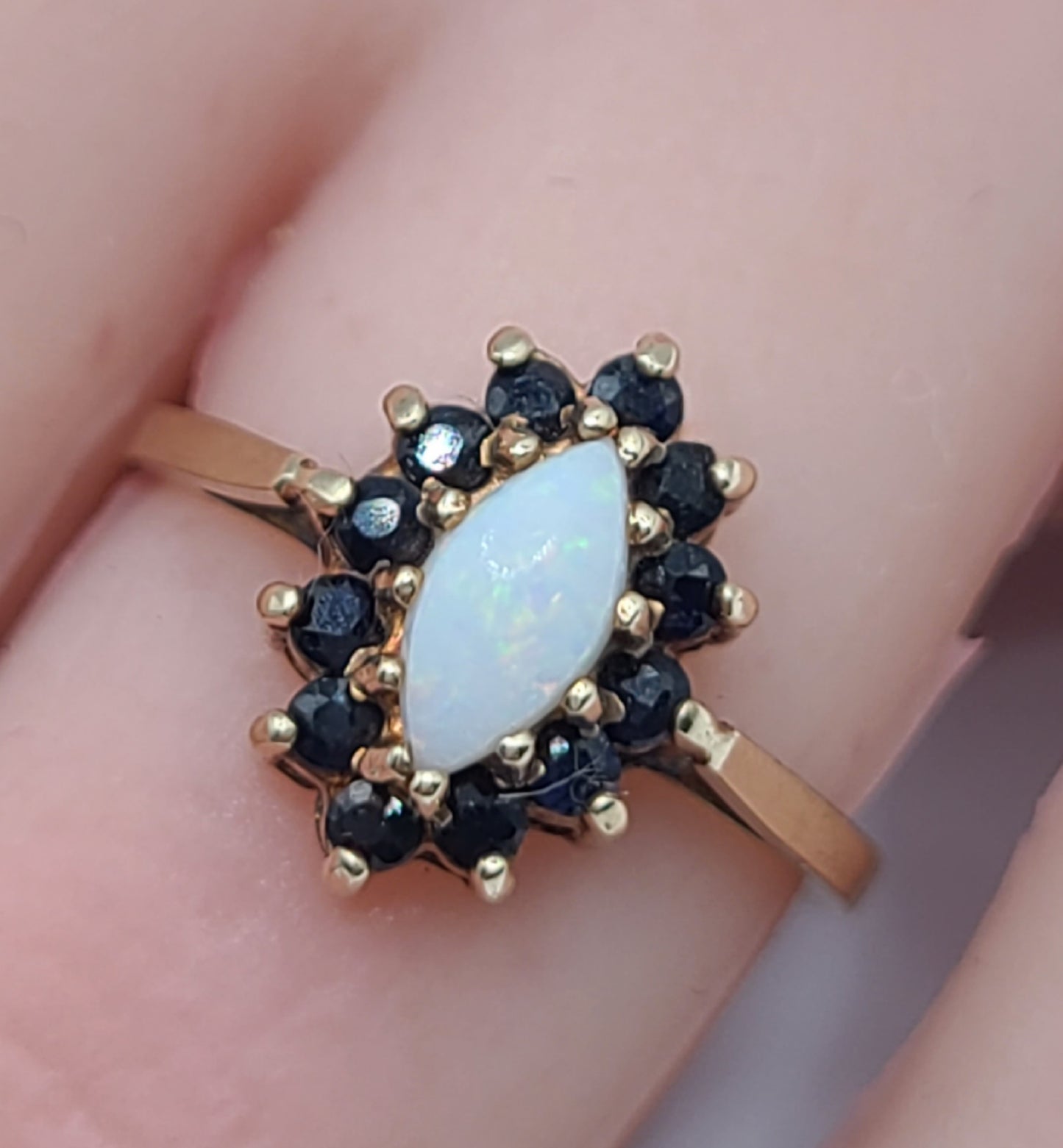 Marquise Opal & Sapphire Halo 9ct Gold Ring (N)