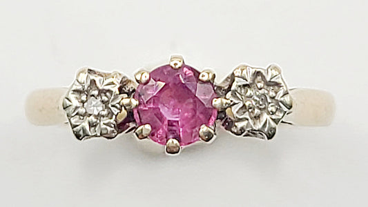 Art Deco Design Ruby & Diamond Trilogy Ring - size P1/2