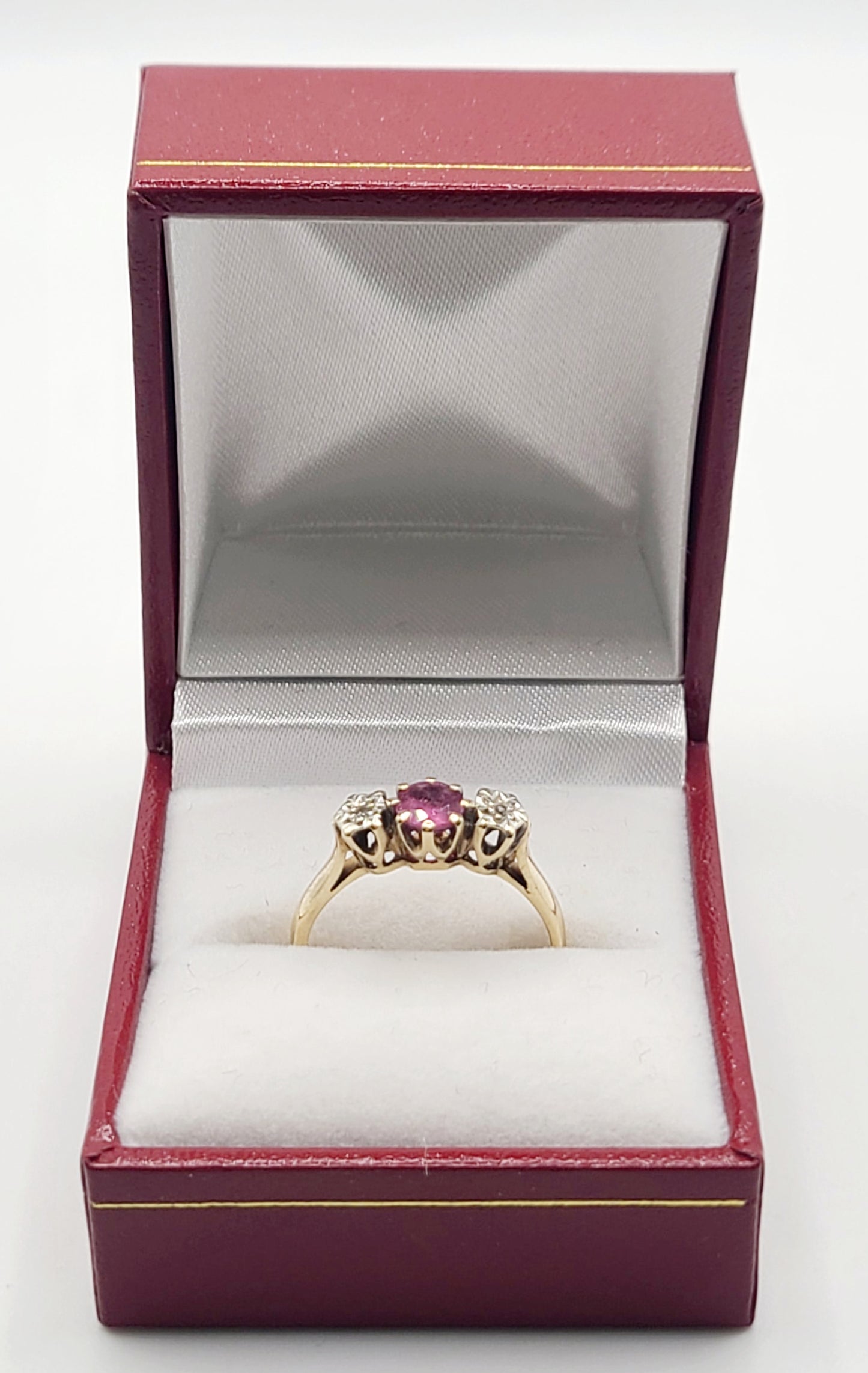 Art Deco Design Ruby & Diamond Trilogy Ring - size P1/2