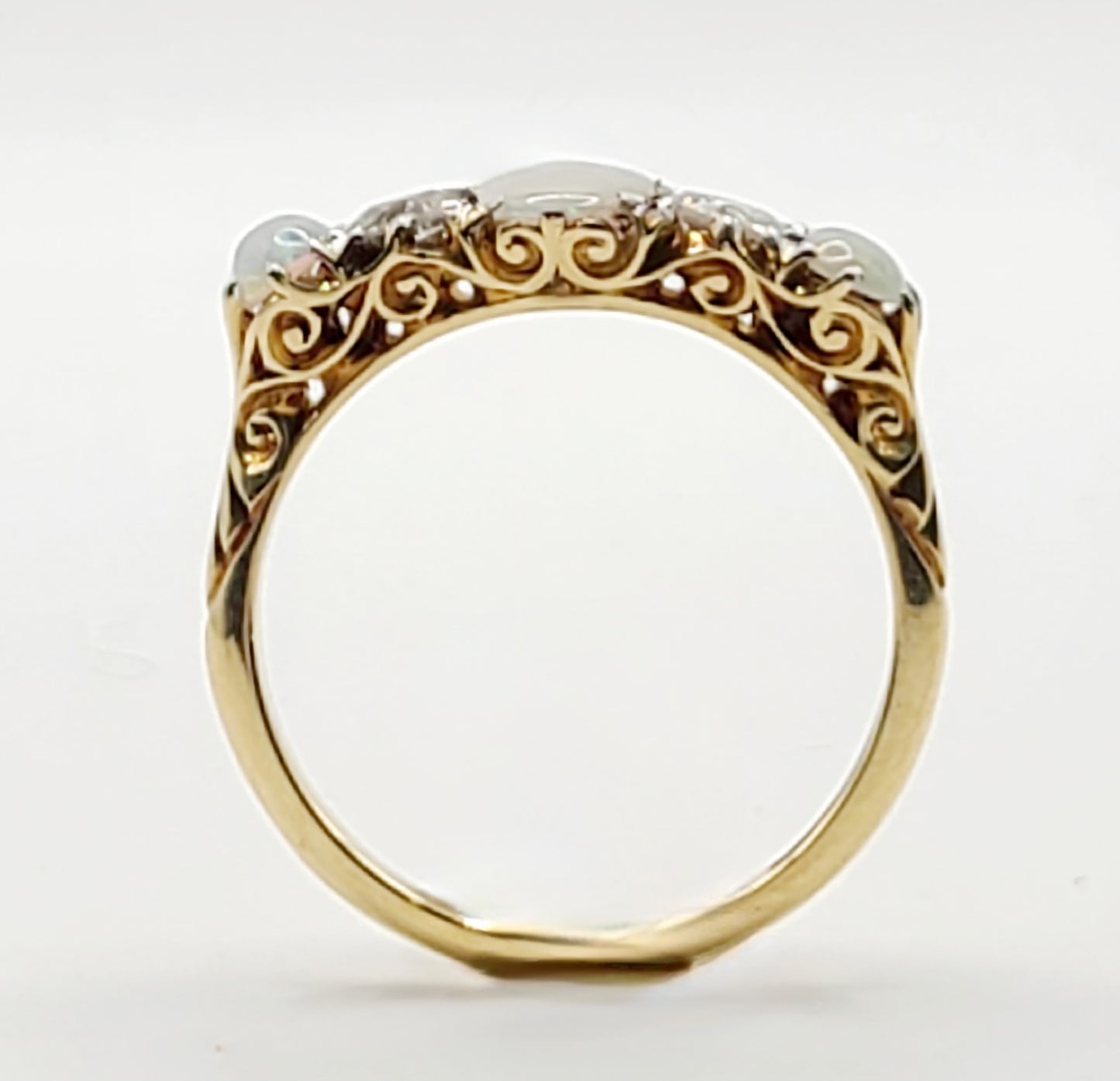 Victorian 1.25ct Opal & 0.5ct Diamond 18ct Gold Ring