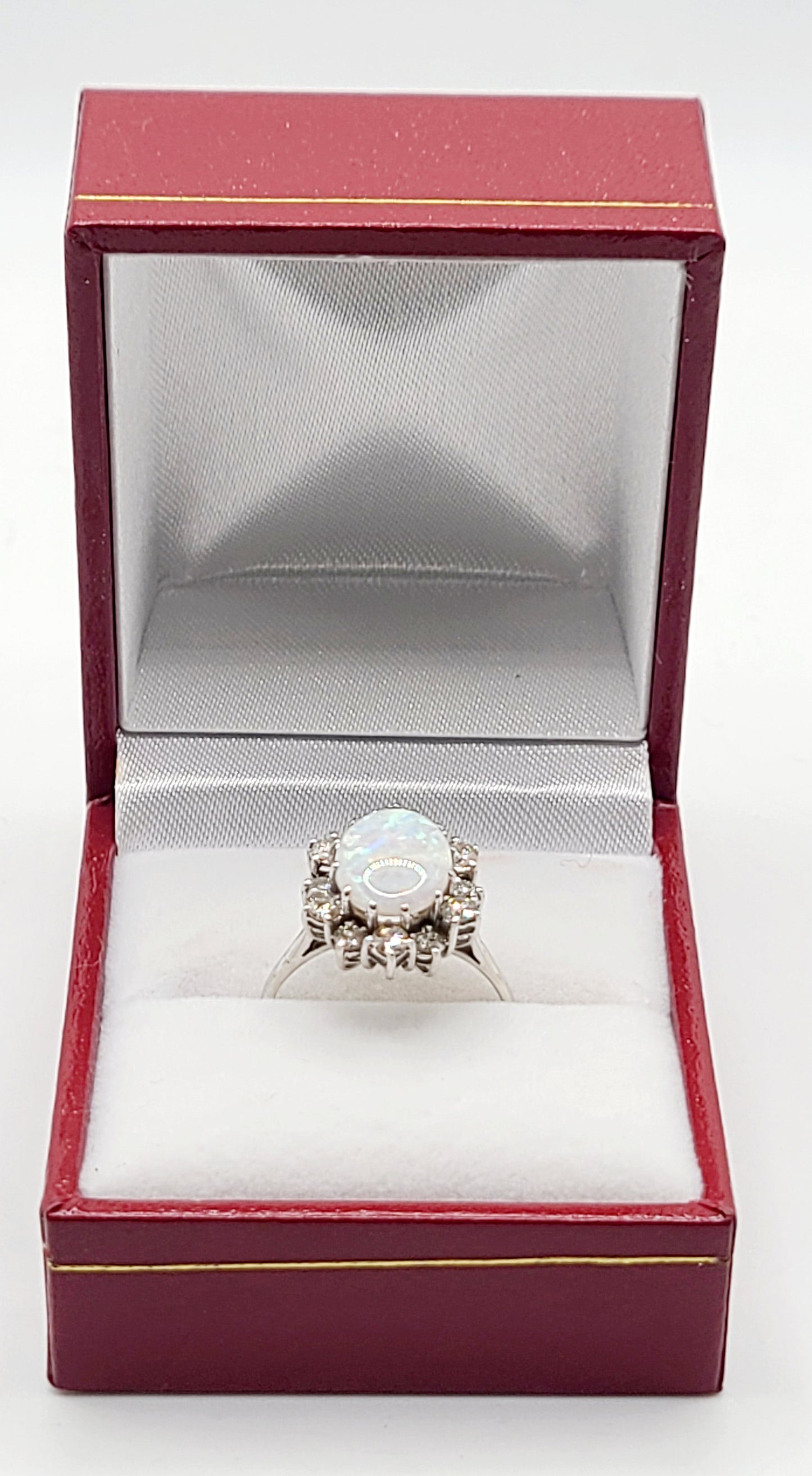 Opal 2ct & 0.5ct Diamond 18ct White Gold Cluster Ring
