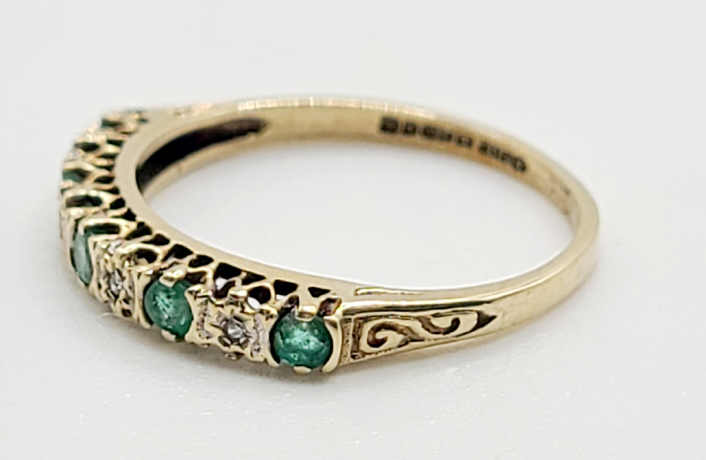 Emerald & Diamond Hallmarked 9ct Gold Half Eternity Ring