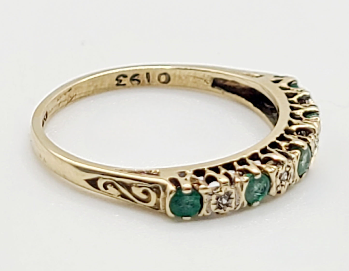 Emerald & Diamond Hallmarked 9ct Gold Half Eternity Ring