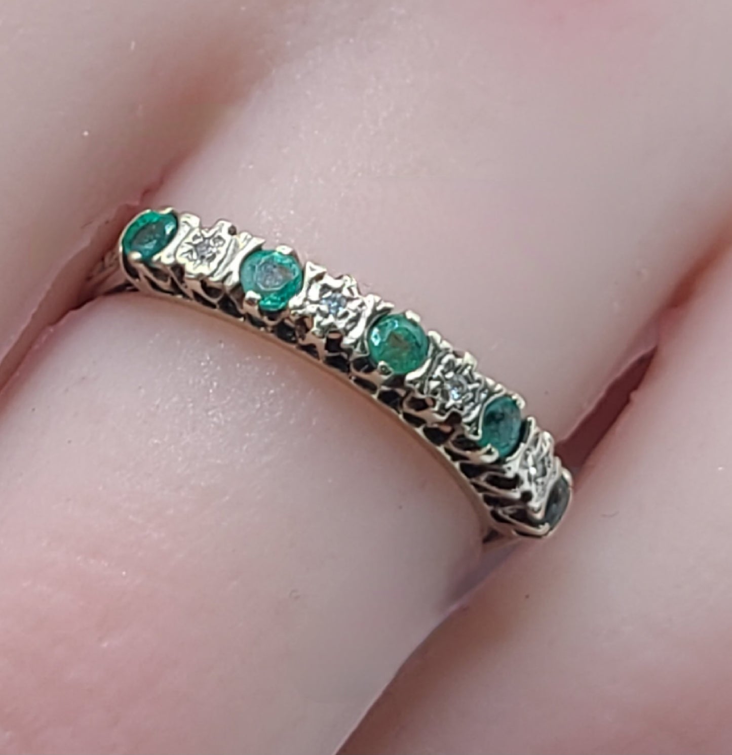 Emerald & Diamond Hallmarked 9ct Gold Half Eternity Ring