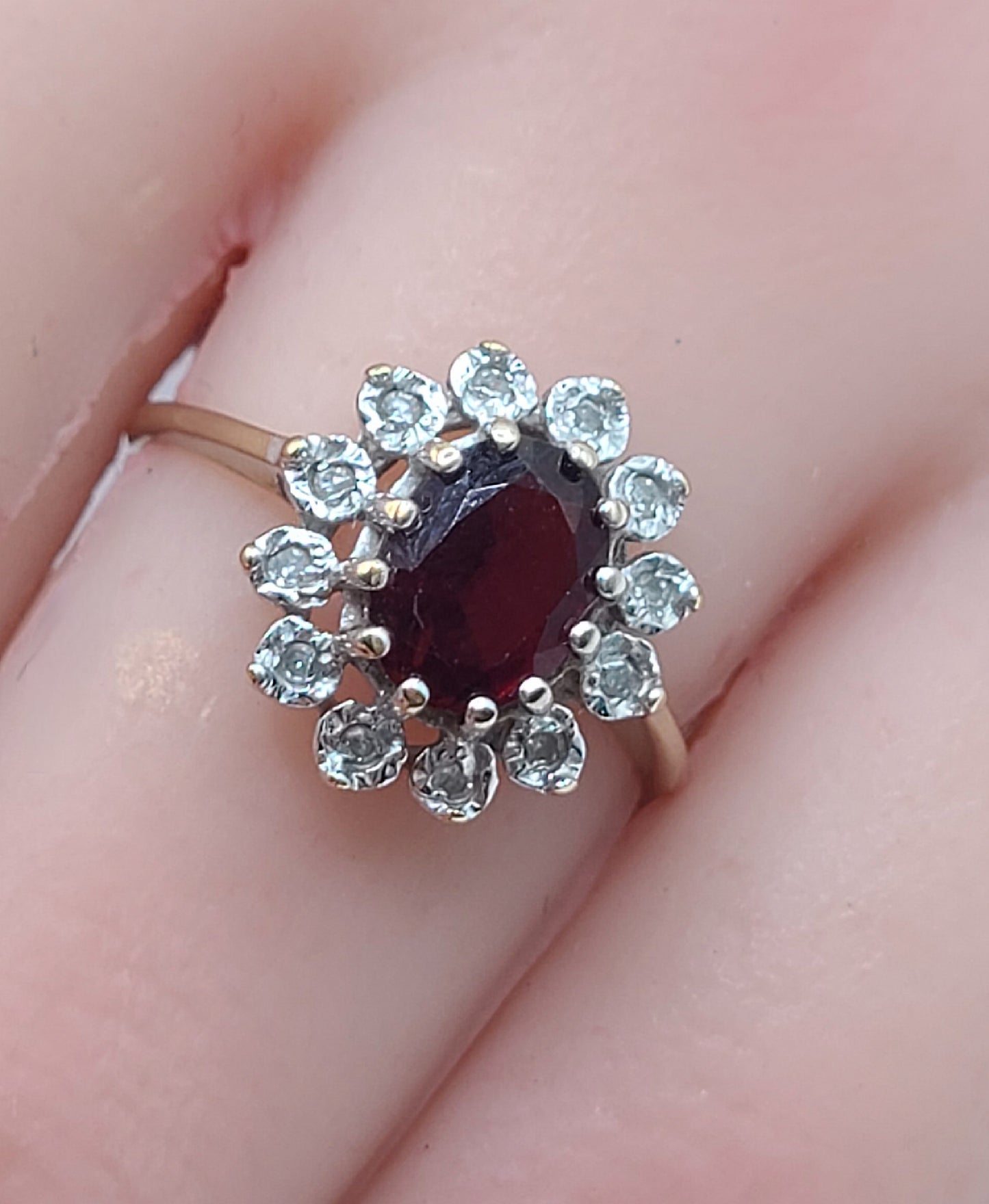 Oval Cut 1ct Ruby Diamond Halo (Tested) 9ct Gold Size O1/2