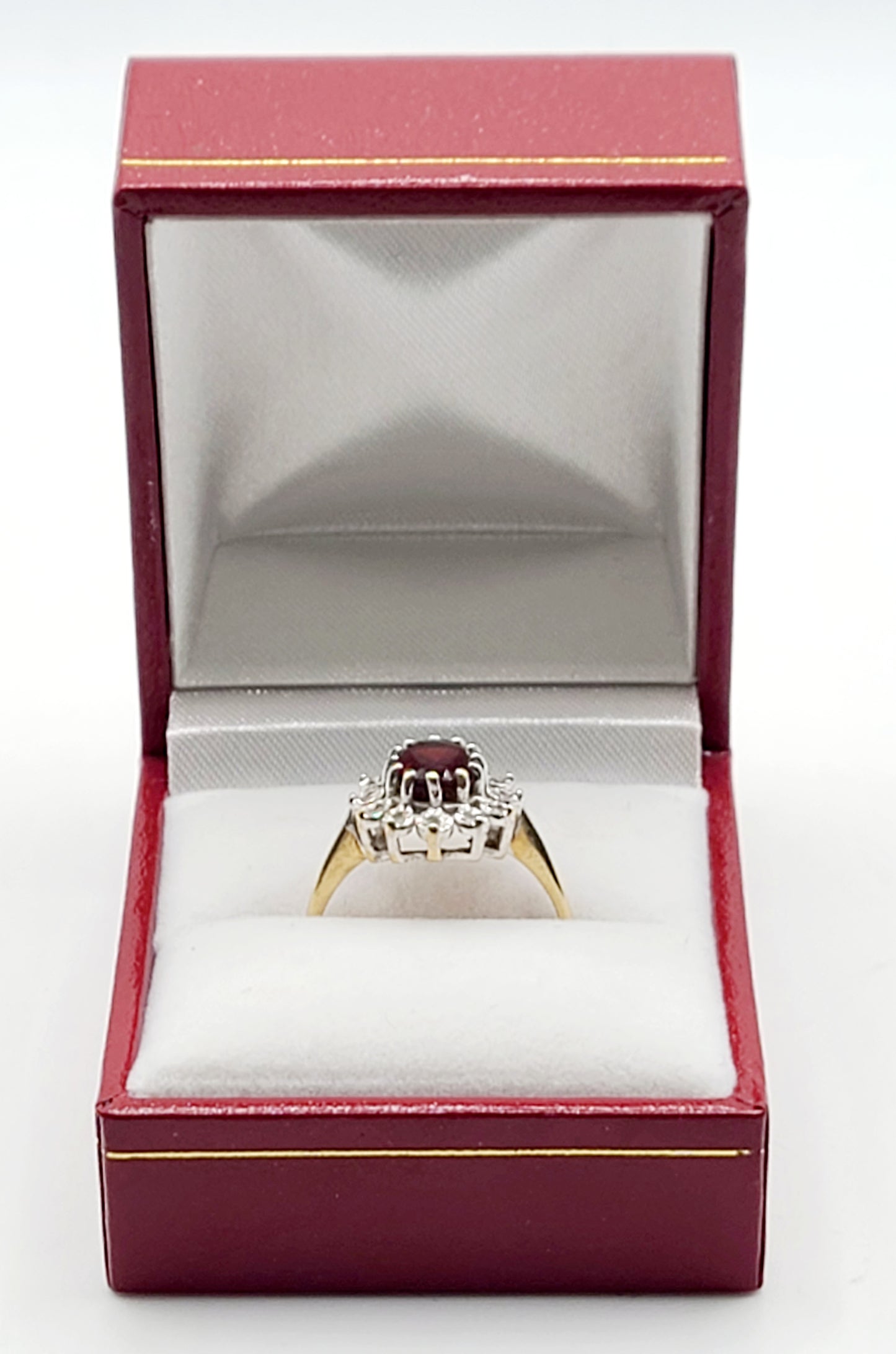 Oval Cut 1ct Ruby Diamond Halo (Tested) 9ct Gold Size O1/2