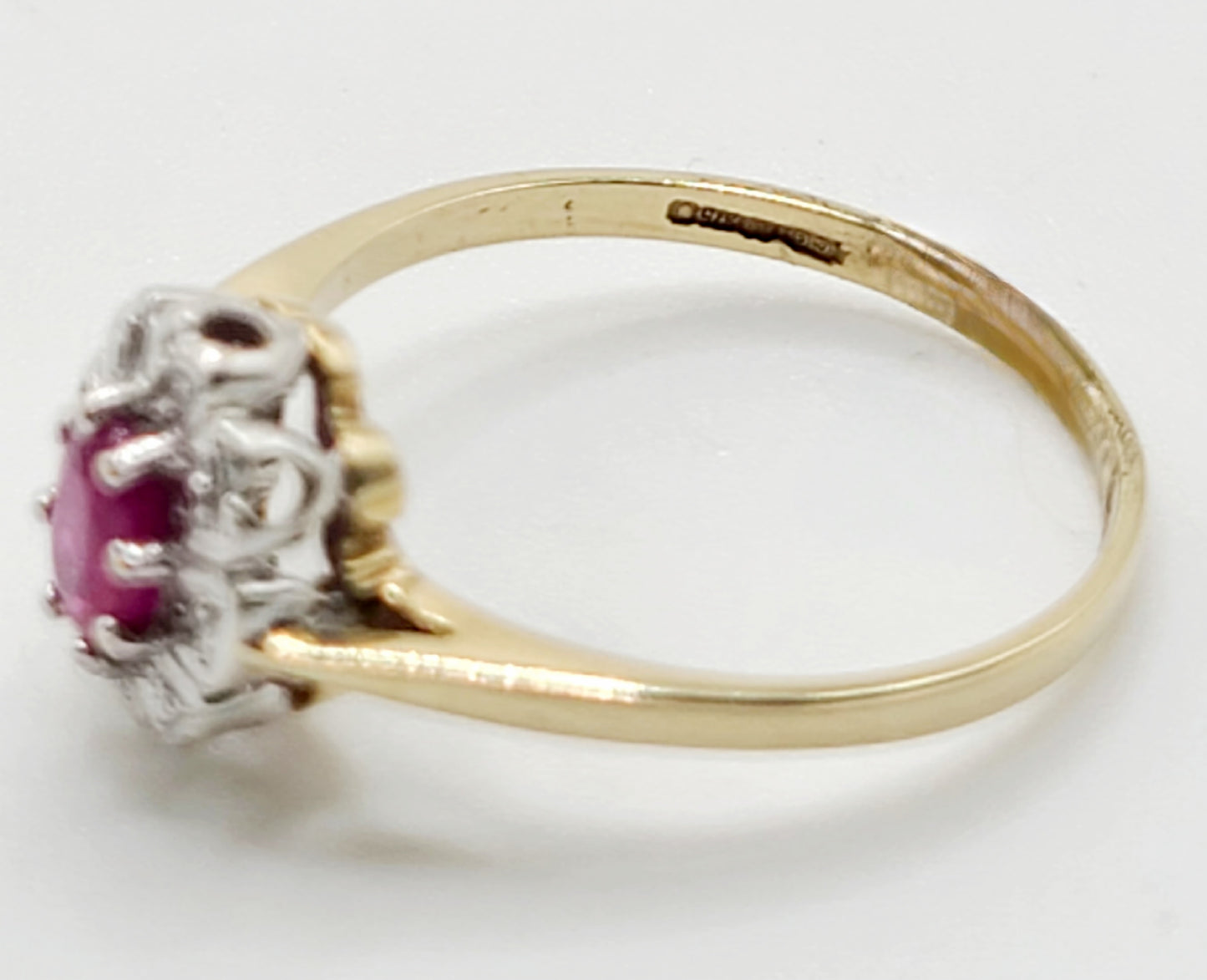 Vintage 1ct Ruby & Diamond Halo 9ct Gold Ring Size M