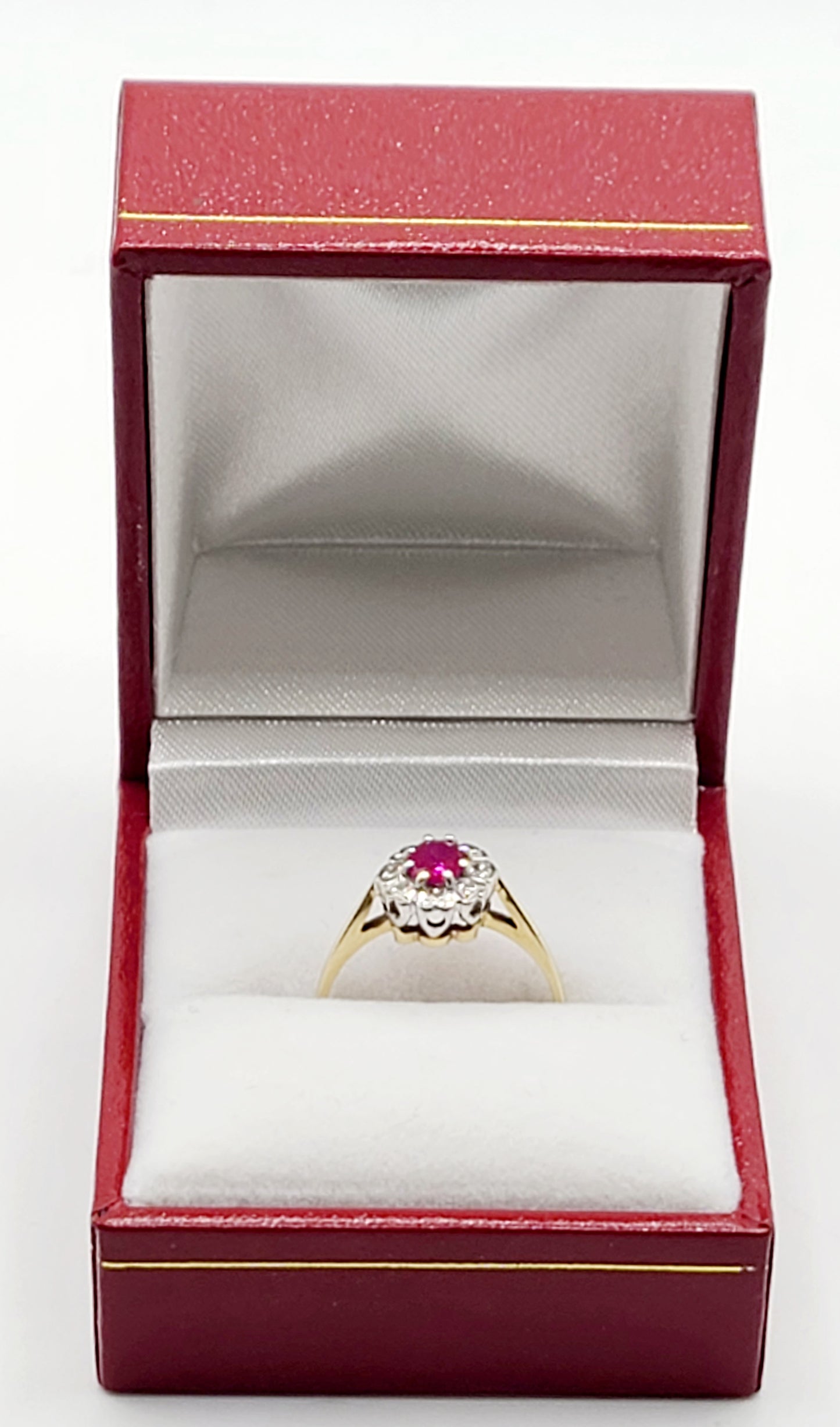 Vintage 1ct Ruby & Diamond Halo 9ct Gold Ring Size M