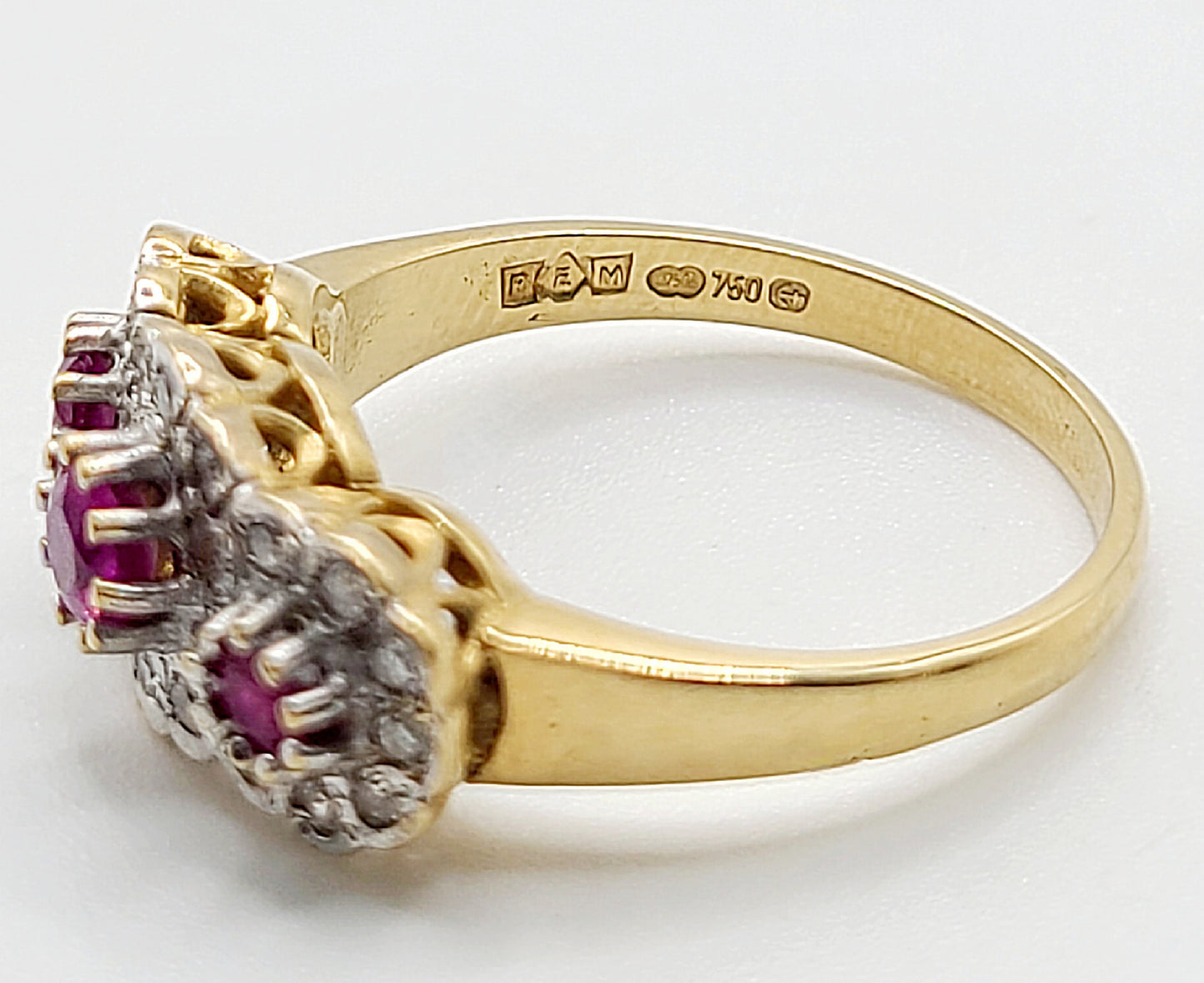 Ruby & Diamond Trilogy Ring on 18ct Gold band