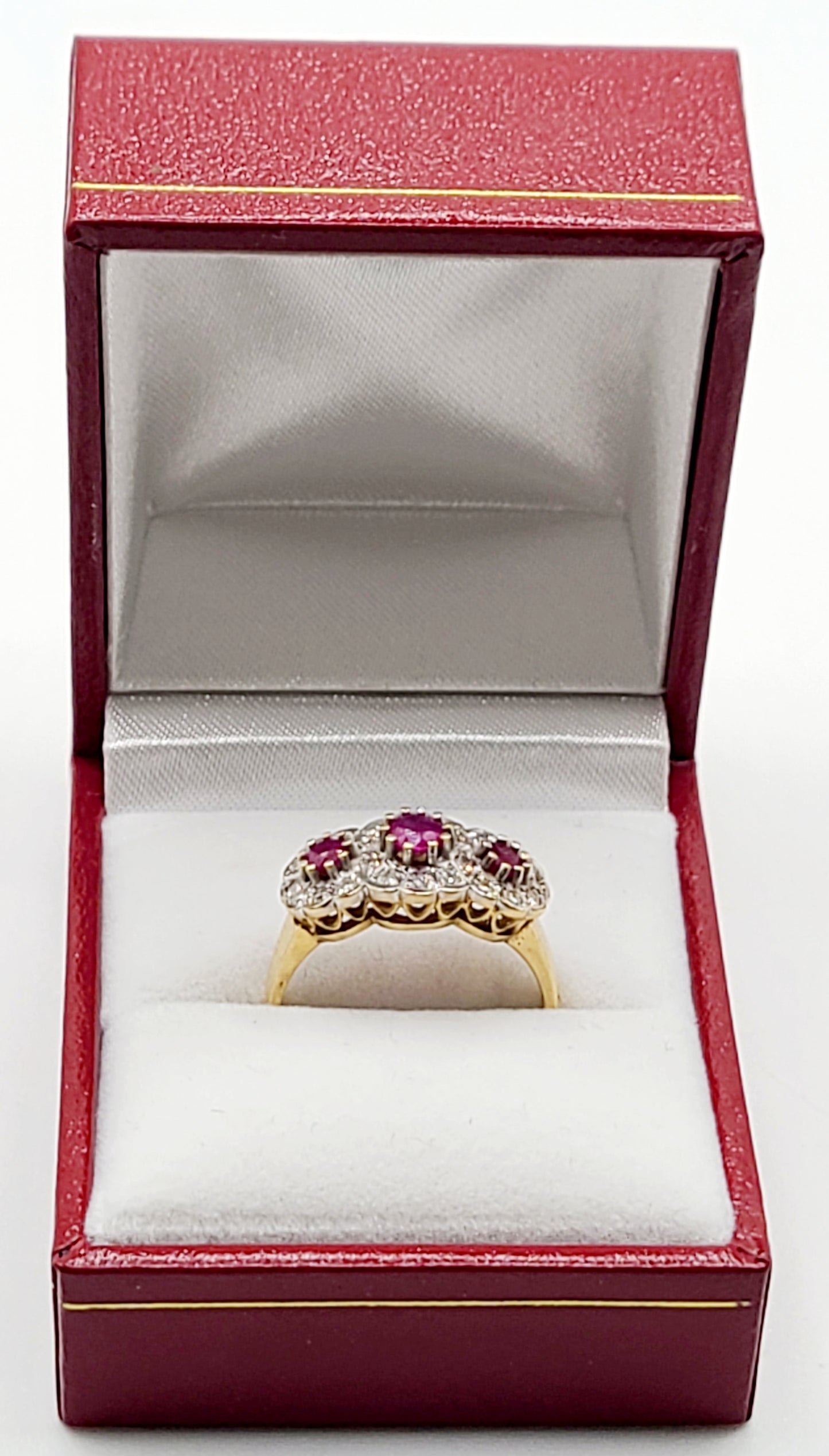Ruby & Diamond Trilogy Ring on 18ct Gold band