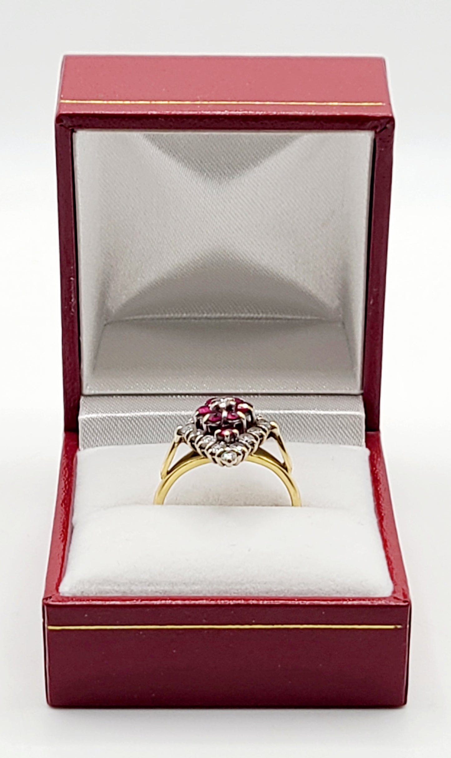 Edwardian 18ct Gold Ruby & Diamond Marquise Cluster Ring