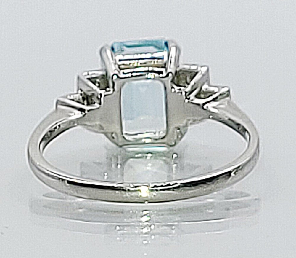 Platinum Emerald Cut Aquamarine (approx 2ct) Diamond Ring (O)