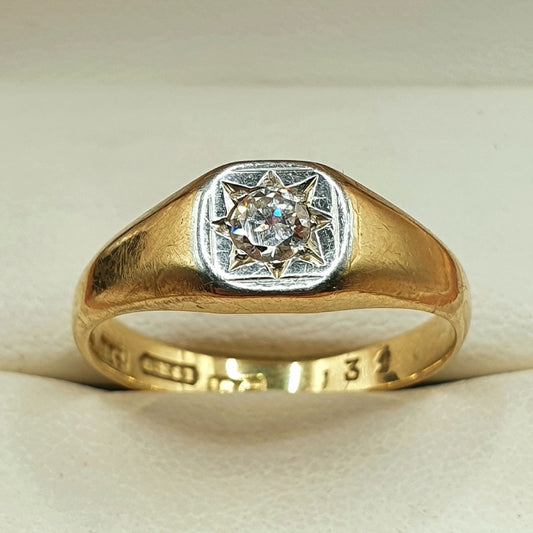 Art Deco Era Diamond 18ct Gold Signet Ring c1920s (Q)