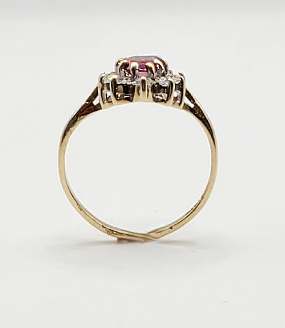 Oval Cut Garnet & CZ halo 9ct Gold Ring (L)