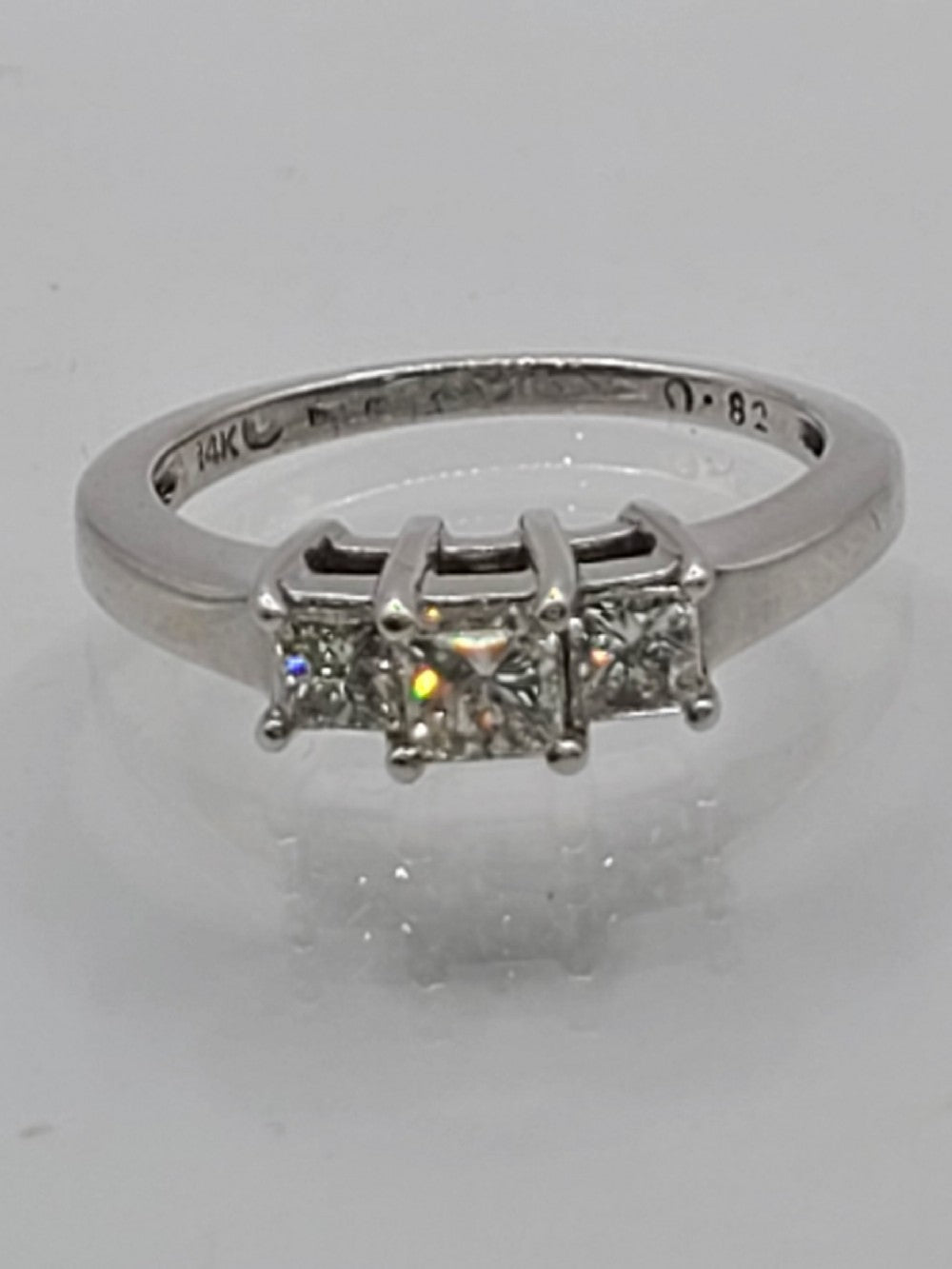 Princess Cut Diamond Trilogy 14ct White Gold Ring 0.82ct (Size M)